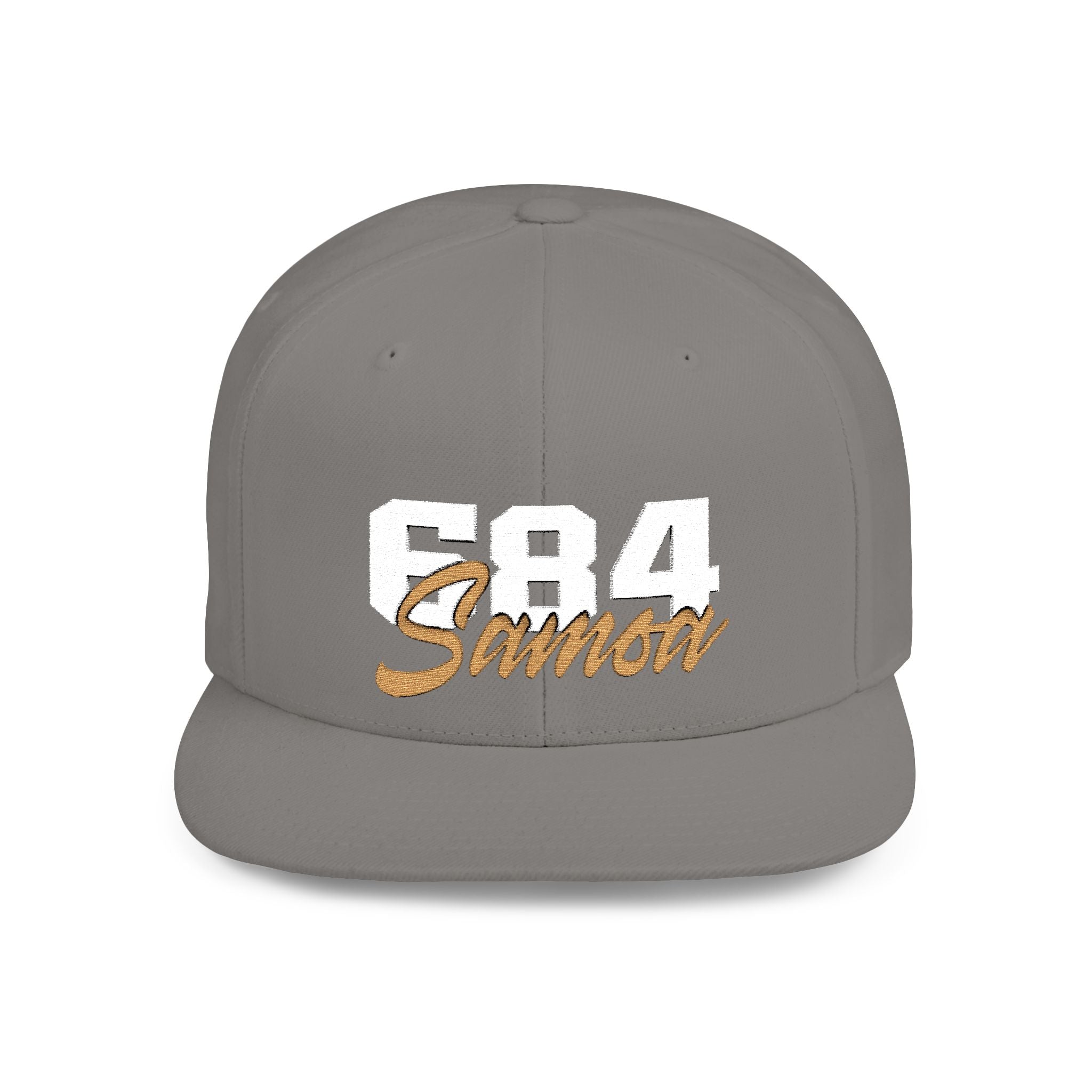 Fulfill Engine Flat Bill Snapback Hat in black with white and gold Samoa embroidery, one size fits most, stylish and casual headwear.