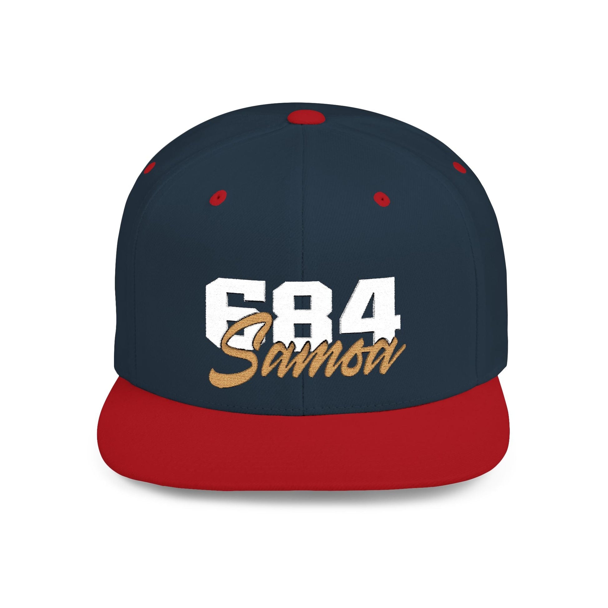 Fulfill Engine flat bill snapback hat in black with white and gold Samoa embroidery, one size, adjustable cap for AU, NZ, and US.