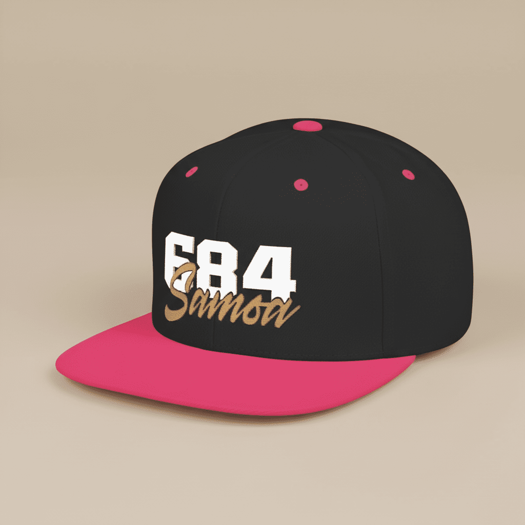 Fulfill Engine Flat Bill Snapback Hat in black with white and gold Samoa embroidery, one size fits most, AU/NZ/USA style.