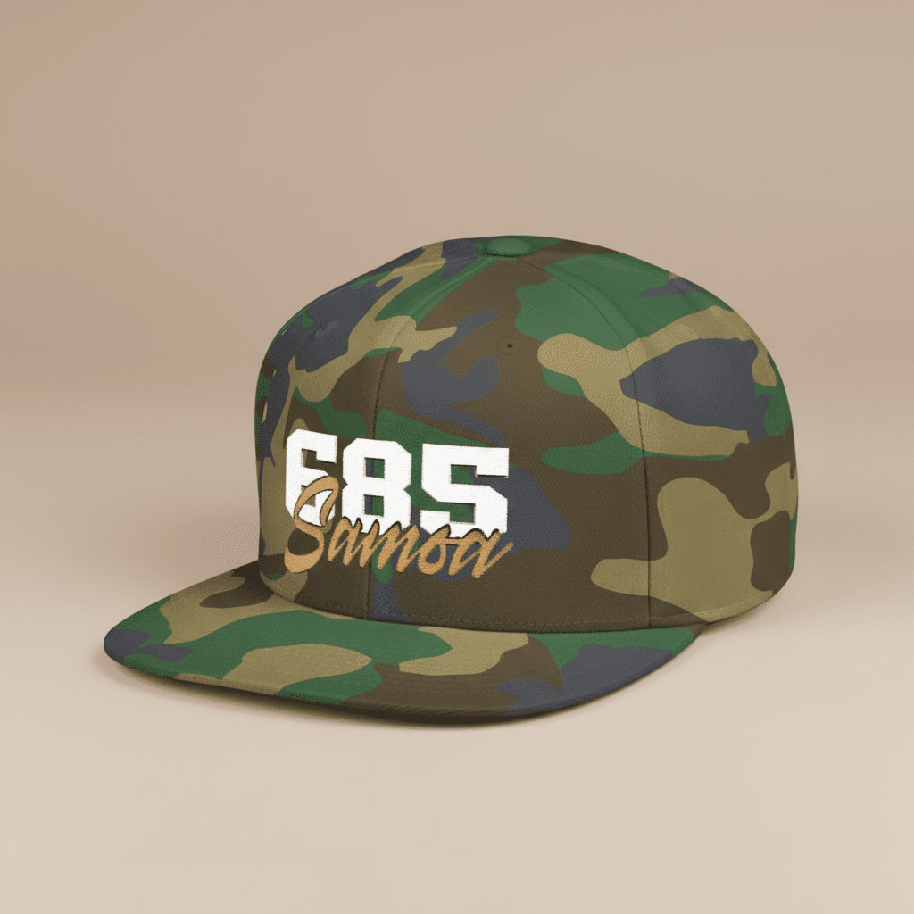 Flat Bill Snapback Hat - 685 Samoa - White & Gold Embroidery - AU/NZ/USA - The Koko Samoa