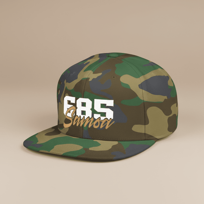 Flat Bill Snapback Hat - 685 Samoa - White & Gold Embroidery - AU/NZ/USA - The Koko Samoa