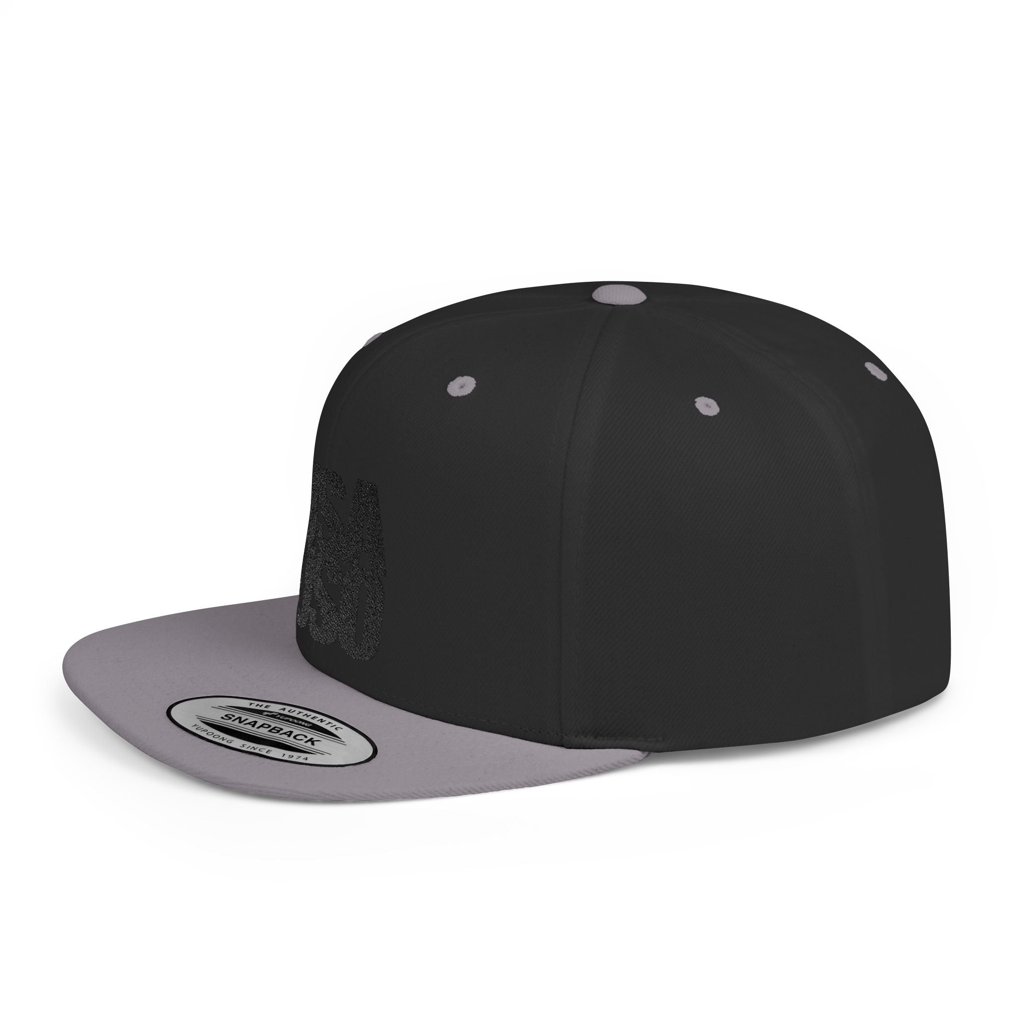 Black flat bill snapback hat by Fulfill Engine with USA USO embroidery, featuring a stylish design and adjustable fit.
