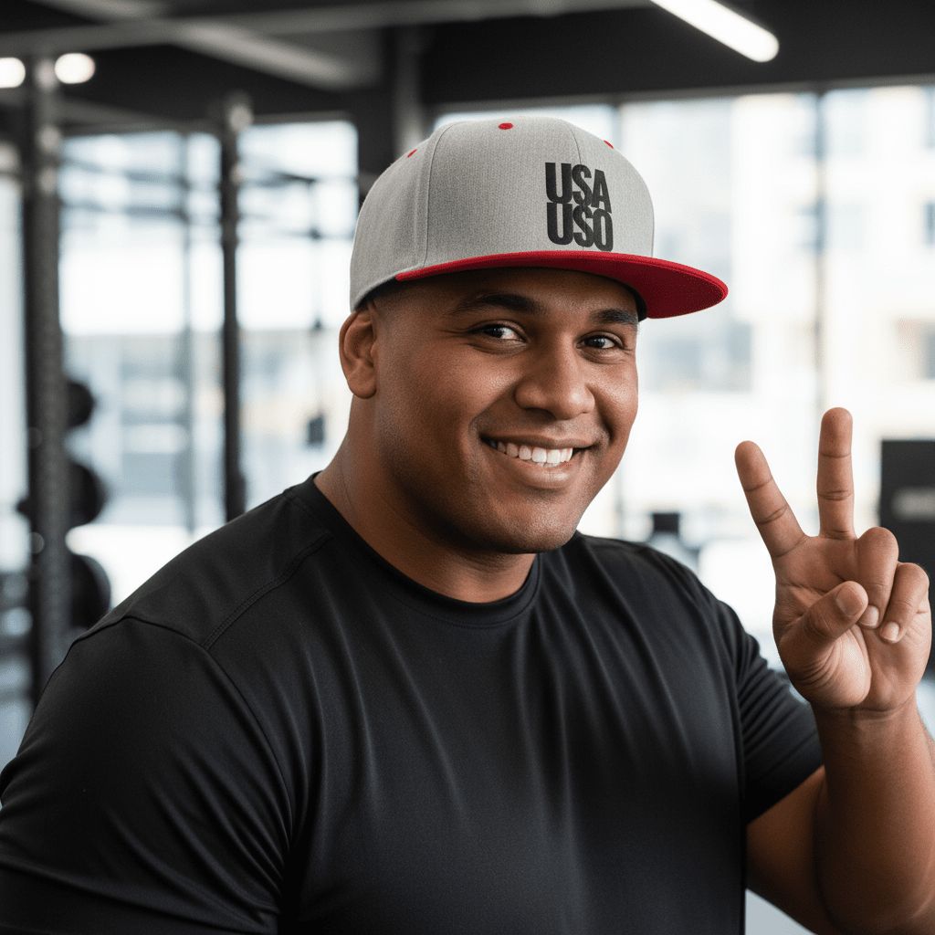 Black flat bill snapback hat by Fulfill Engine with USA USO embroidery, featuring a stylish design for AU, NZ, and US wear.