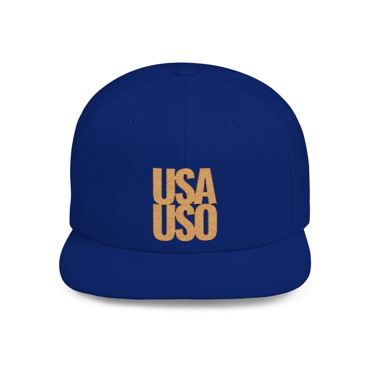 Fulfill Engine black flat bill snapback hat with gold USA USO embroidery, one size fits all, designed for AU, NZ, and USA.
