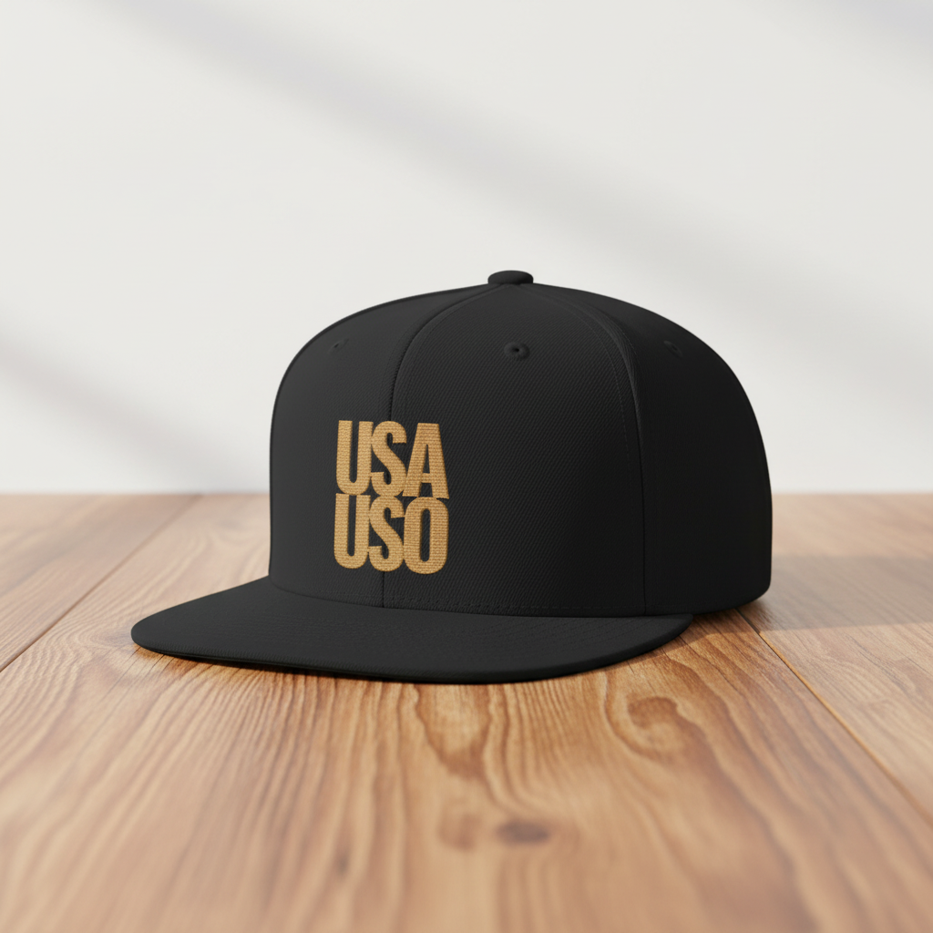 Flat Bill Snapback Hat — USA USO  - Gold Embroidery - AU/NZ/USA
