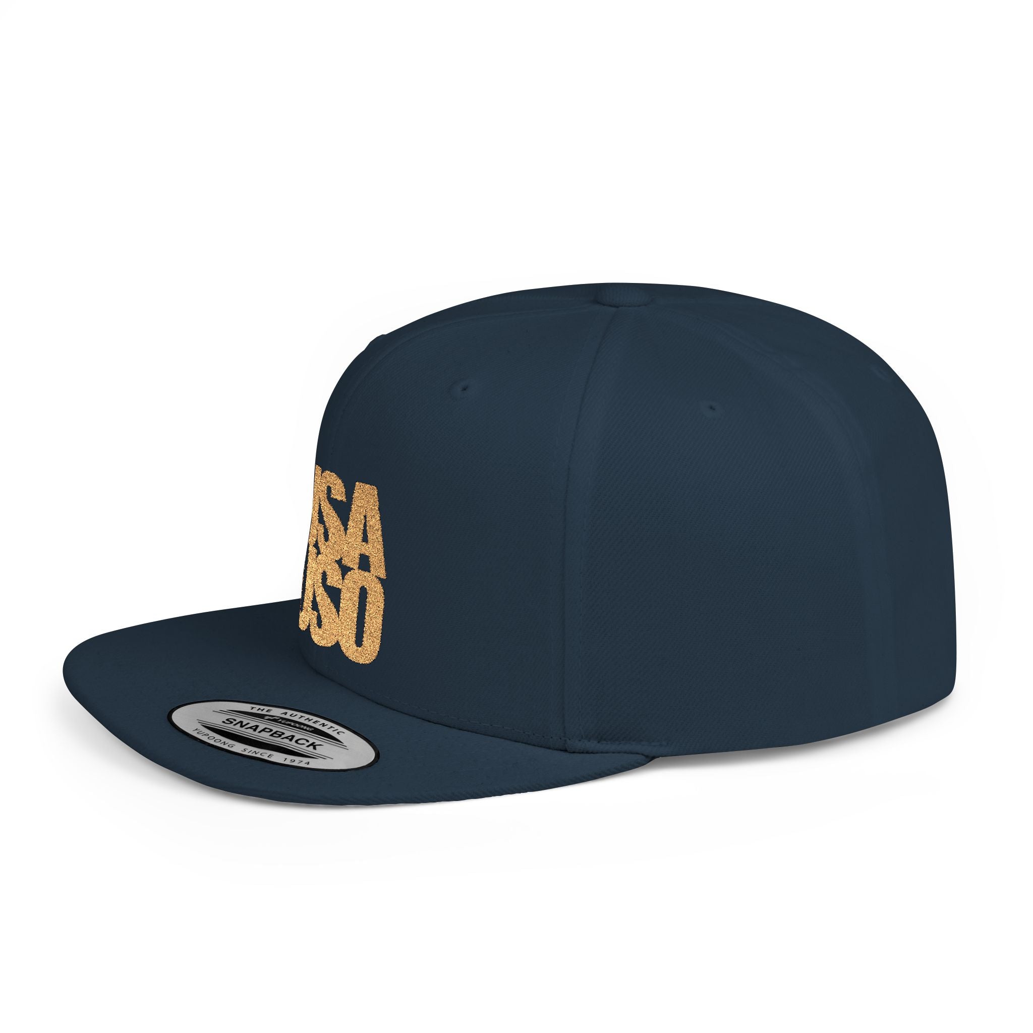 Black flat bill snapback hat by Fulfill Engine with gold USA USO embroidery, one size fits most, stylish and casual headwear.