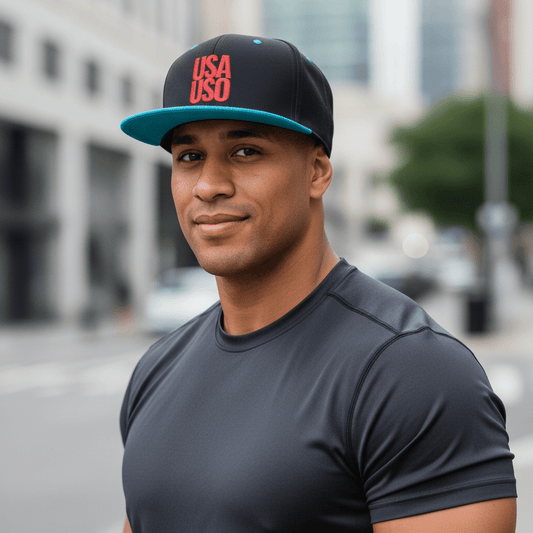 Flat Bill Snapback Hat — USA USO - Red Embroidery - AU/NZ/USA - The Koko Samoa