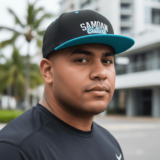 Flat Bill Snapback Hat - Samoan Culture - Blue White Embroidery - AU/NZ/USA - The Koko Samoa