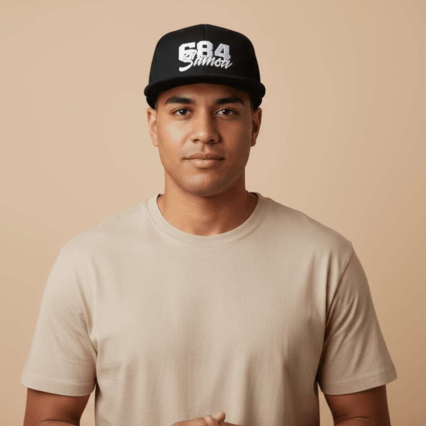 Fulfill Engine flat bill snapback hat in black with white Samoa embroidery, one size fits most, AU/NZ/USA style.