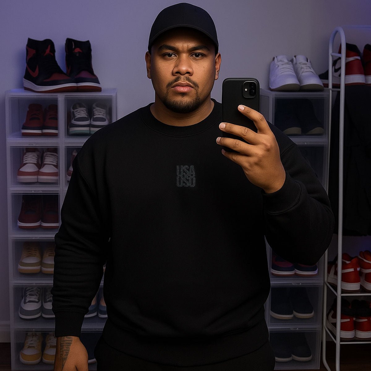 Unisex Heavy Blend Crewneck Sweatshirt - USA USO - Black Embroidered - AU/NZ/USA - The Koko Samoa