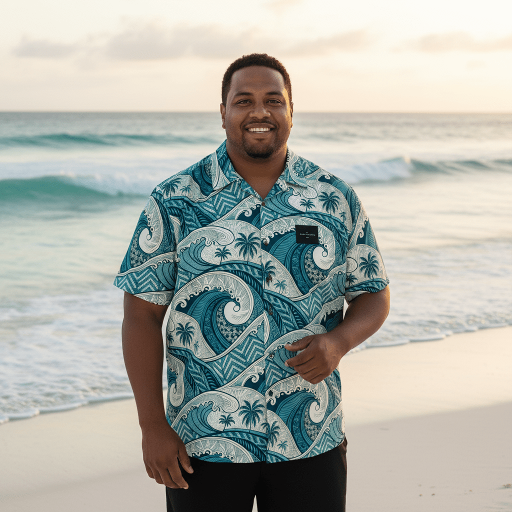 KoaTech™ - Hawaiian Button - Down Shirt - Blue Waves - AU/NZ/USA - The Koko Samoa