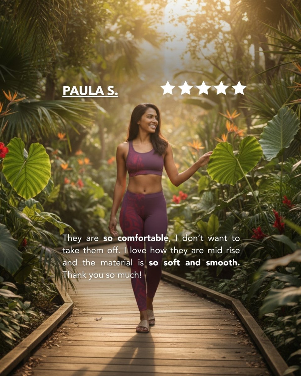 FYBY IslandFlex mid-rise leggings in Bloom Winterberry Red, showing the fitted design and matching seam thread detail.