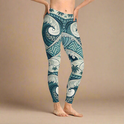 IslandFlex Mid - Rise Leggings - Blue Waves - AU/NZ/USA - The Koko Samoa