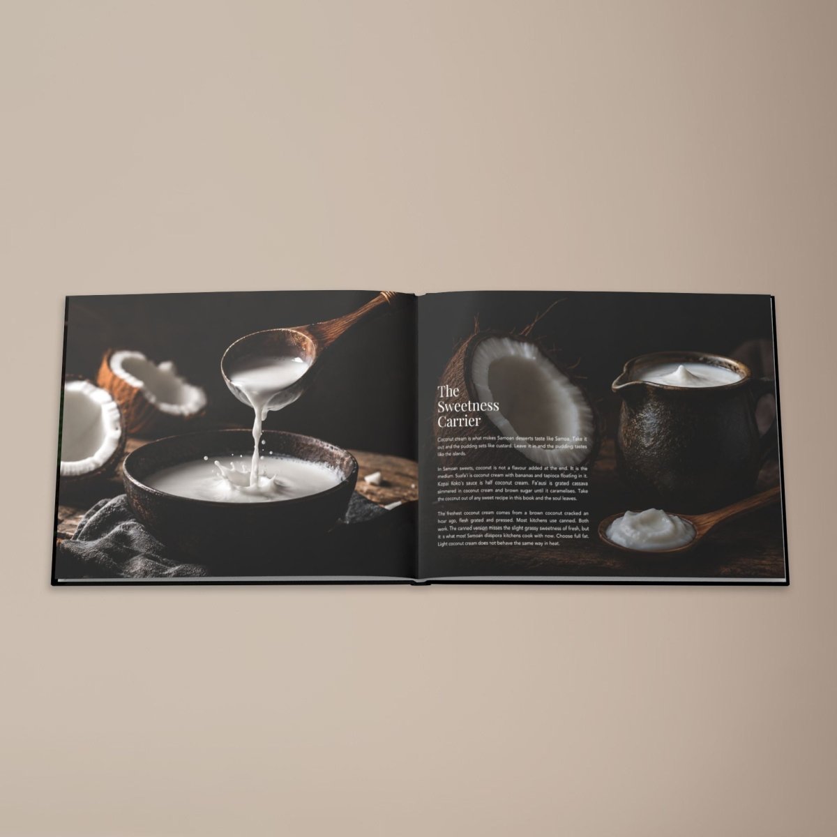 Hardcover keepsake book titled "The Samoan Sweets Book" featuring six traditional Samoan recipes,.