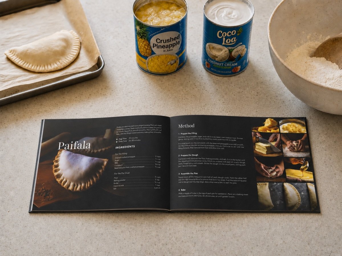 Hardcover keepsake book titled "The Samoan Sweets Book" featuring six traditional Samoan recipes.
