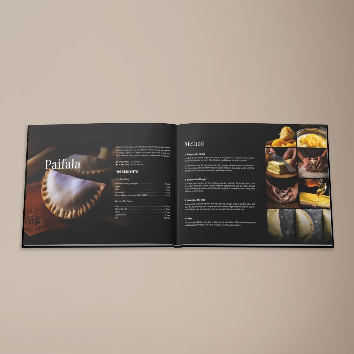 Hardcover keepsake book featuring six Samoan recipes, titled "The Samoan Sweets Book", with colorful cover design.