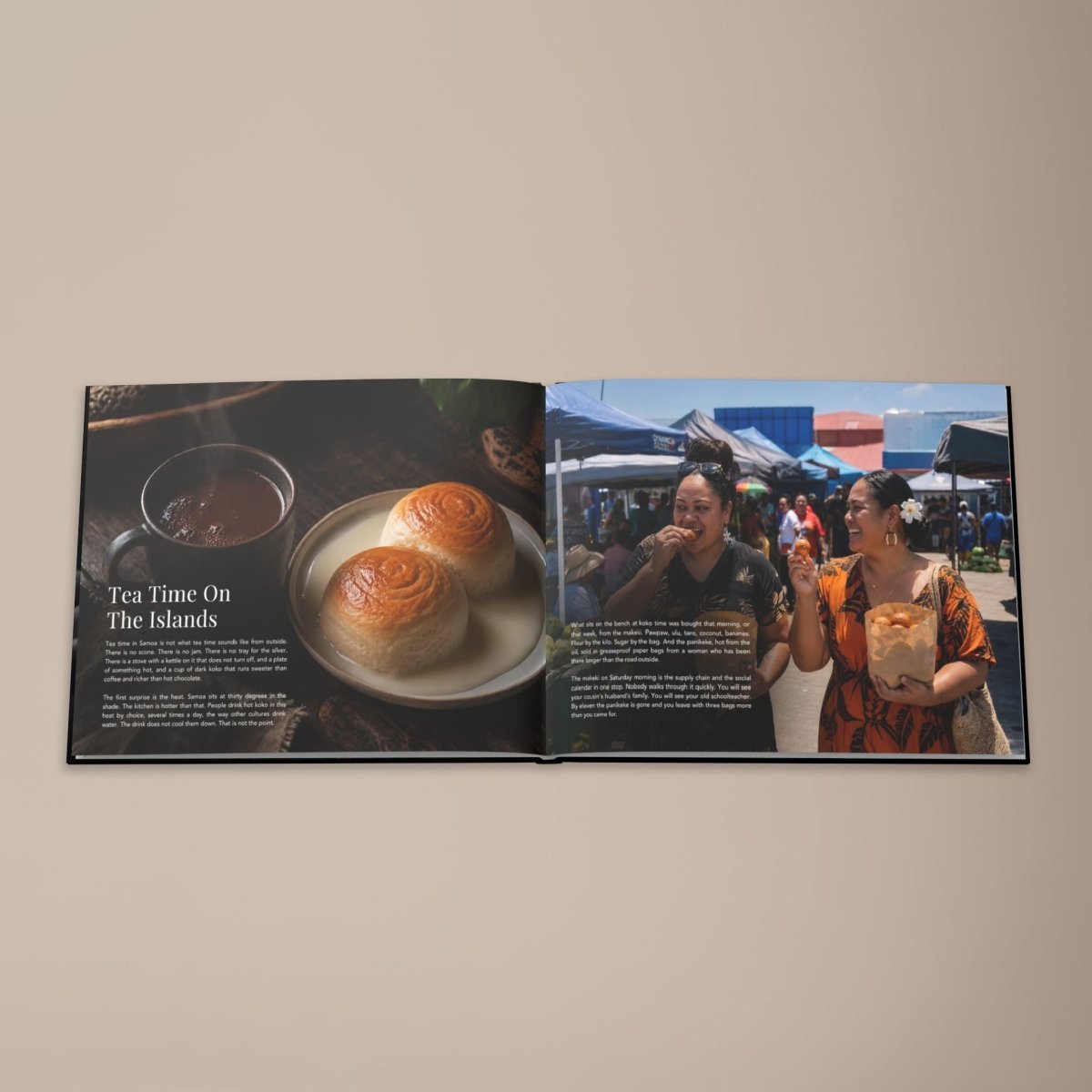 Hardcover keepsake book "The Samoan Tea Time" featuring six traditional Samoan recipes,.