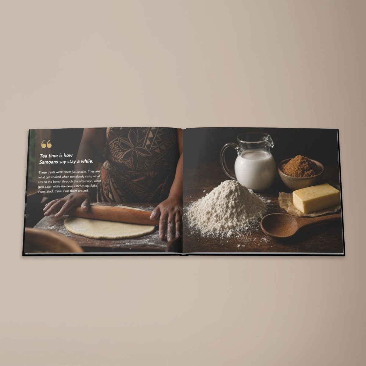 Hardcover keepsake book featuring six traditional Samoan tea recipes, with colorful cover and tropical design.