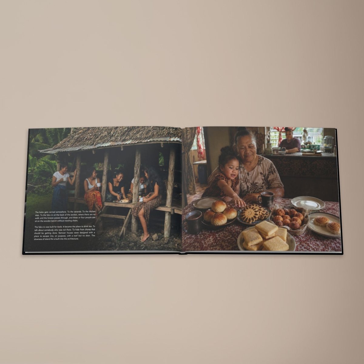Hardcover keepsake book featuring 6 Samoan recipes, titled "The Samoan Tea Time Book,".