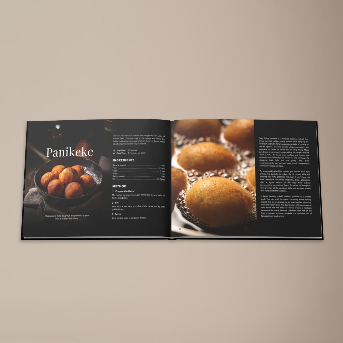 Hardcover keepsake book titled "The Samoan Tea Time Book" featuring six Samoan recipes,.