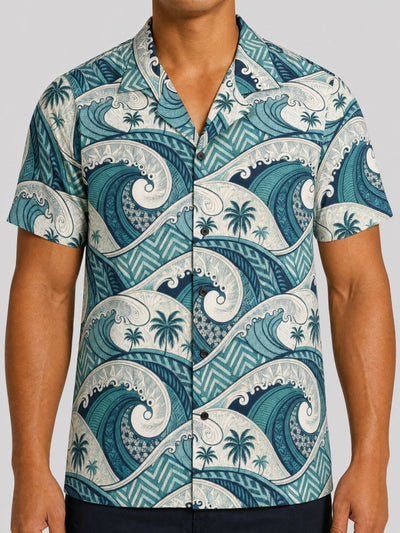 Hawaiian Camp Shirt - Blue Waves