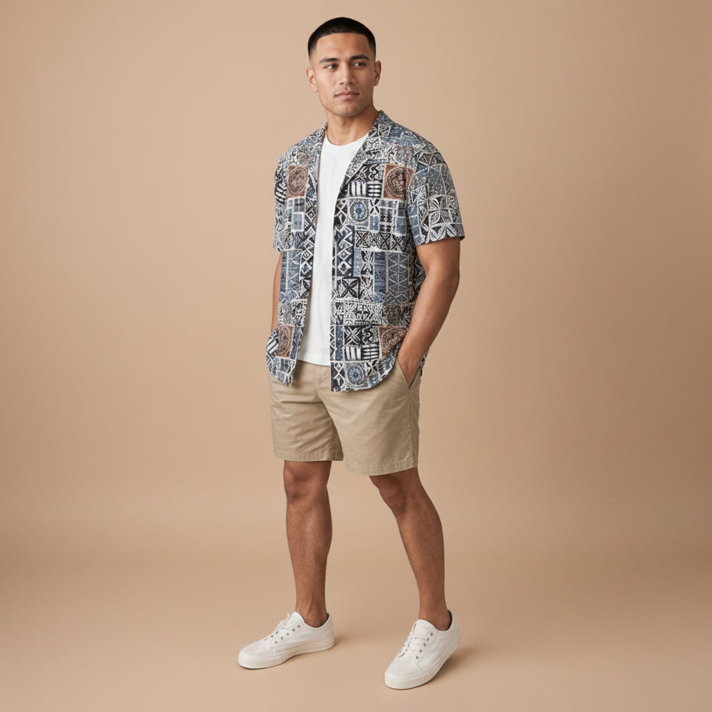 Hawaiian Camp Shirt - Elei Steel - AU/NZ/USA - The Koko Samoa
