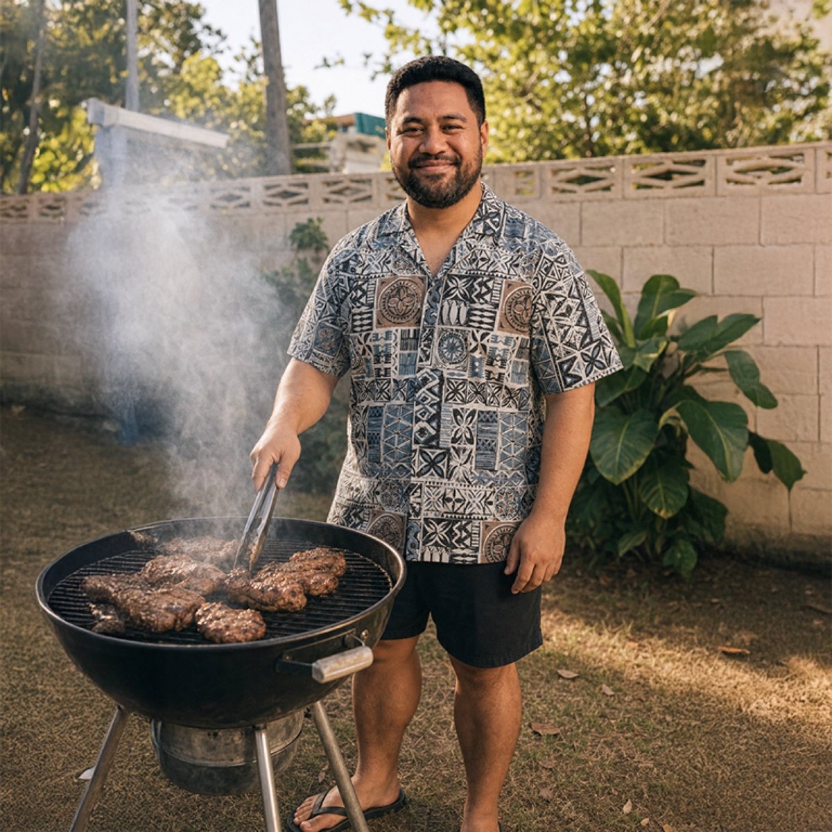 Hawaiian Camp Shirt - Elei Steel - AU/NZ/USA - The Koko Samoa