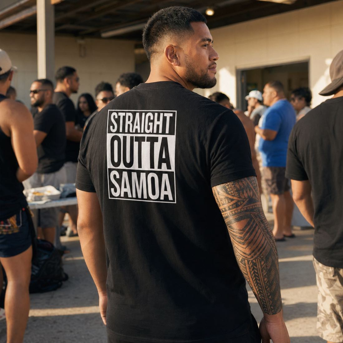 Unisex Heavy T-Shirt with "Straight Outta Samoa" design, featuring bold text and island-inspired graphics, by The Print Bar.