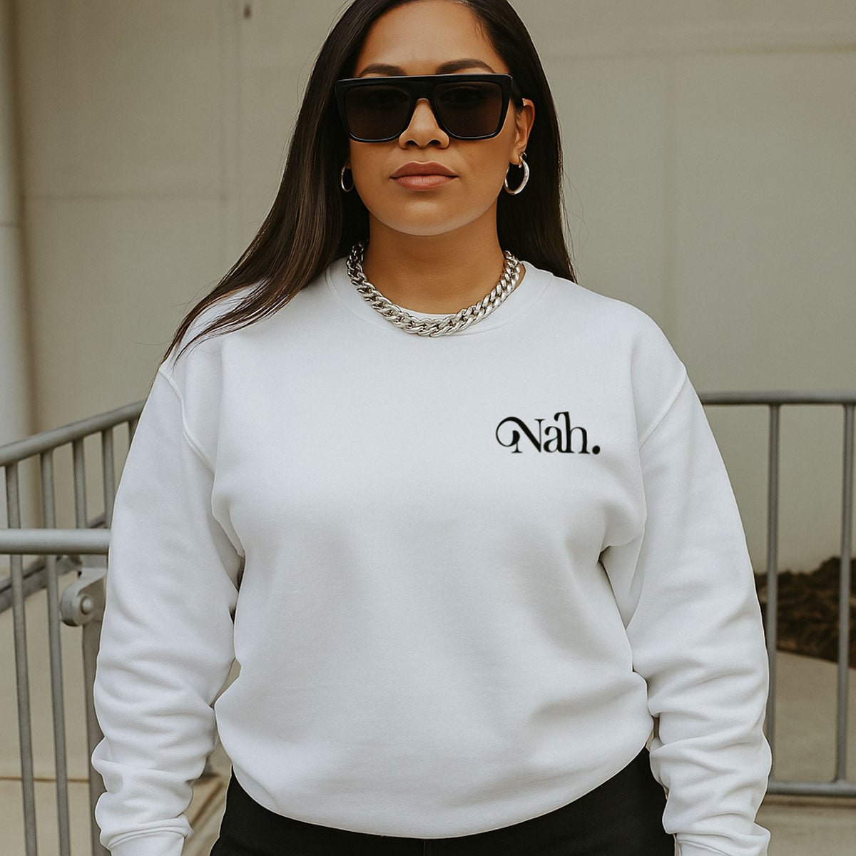 Unisex Heavy Blend Crewneck Sweatshirt - Nah - White Embroidered - AU/NZ/USA - The Koko Samoa