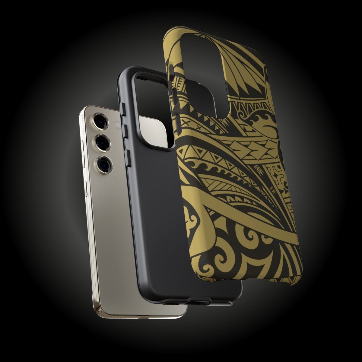 WOYC Bloom Gold tough iPhone case, durable protective cover for iPhone models, featuring a floral design in gold.
