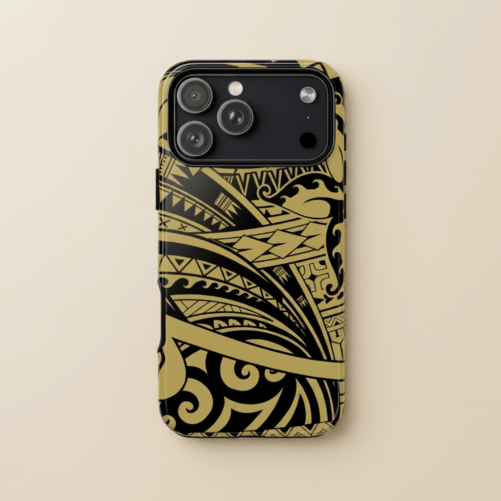 WOYC iPhone Tough Phone Case in Bloom Gold, designed for durability and style, featuring a vibrant floral pattern for iPhone protection.