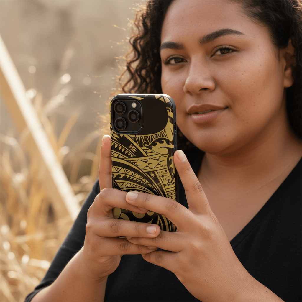 iPhone Tough Phone Case in Bloom Gold with tropical floral design for durable protection on AU, NZ, and US models