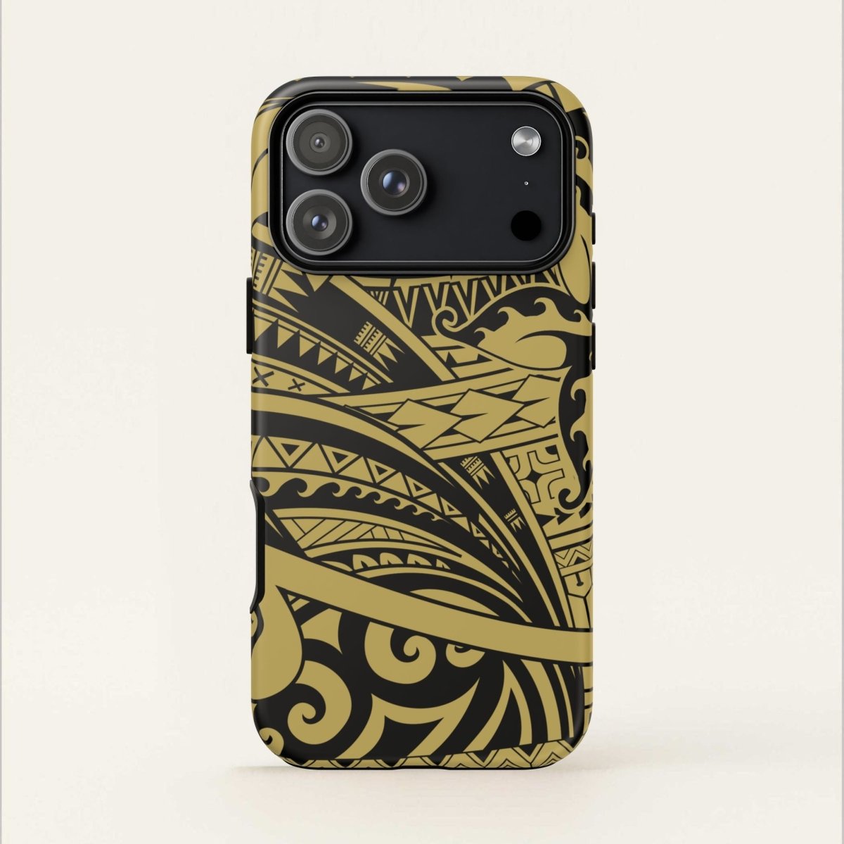 Gold Bloom iPhone tough phone case by WOYC, rugged protective cover for iPhone models, featuring floral design.