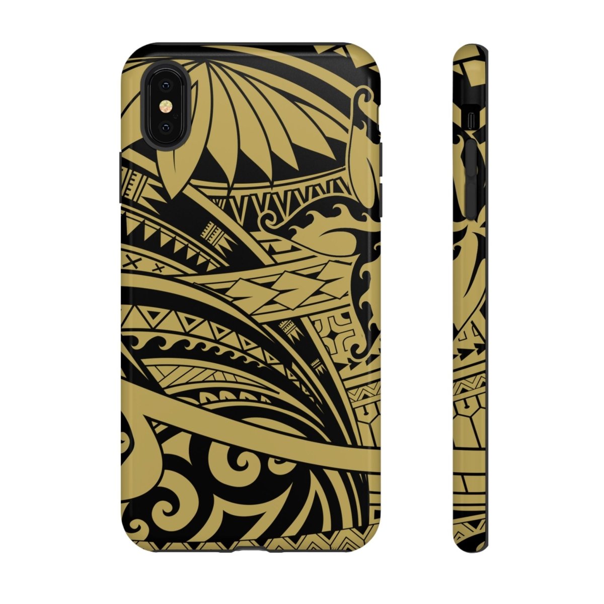 iPhone Tough Phone Case in Bloom Gold, durable protective cover for iPhone models, featuring a floral design.