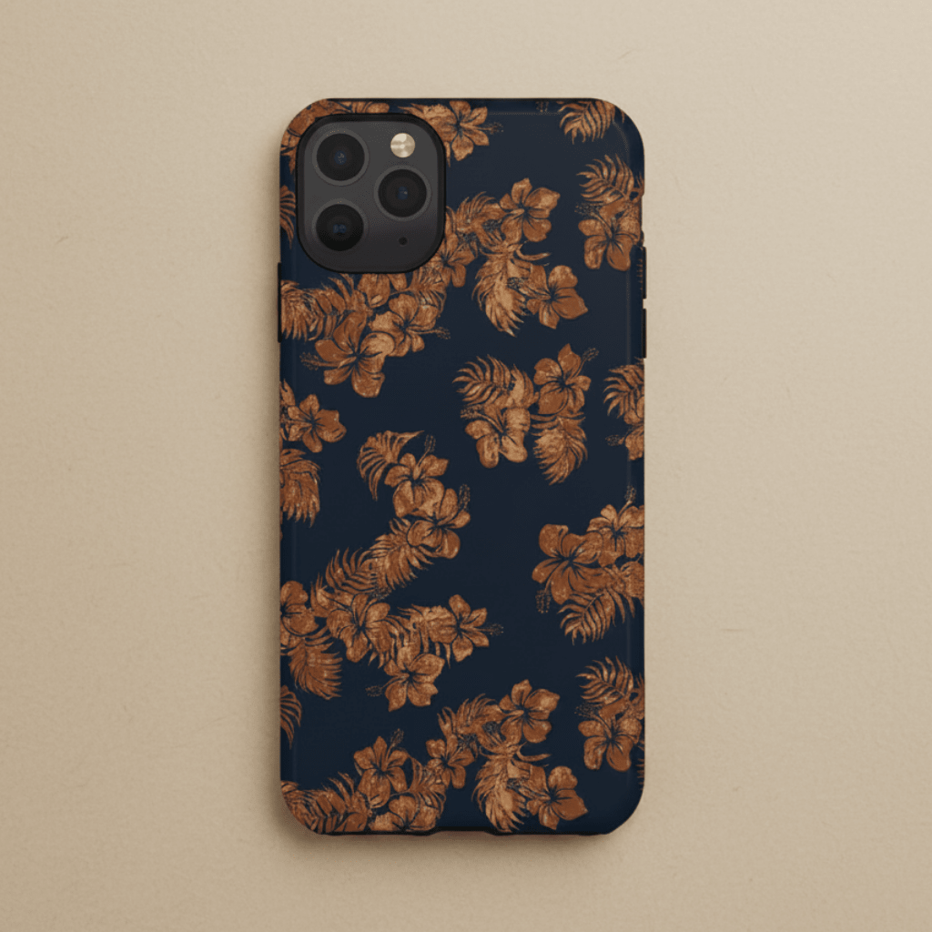 WOYC iPhone Tough Phone Case in Fagaloa Twilight design, rugged protection for iPhone models, featuring vibrant tropical artwork.