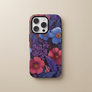 Lavender Tropics iPhone tough phone case, designed for durability, with tropical floral pattern for iPhone models.