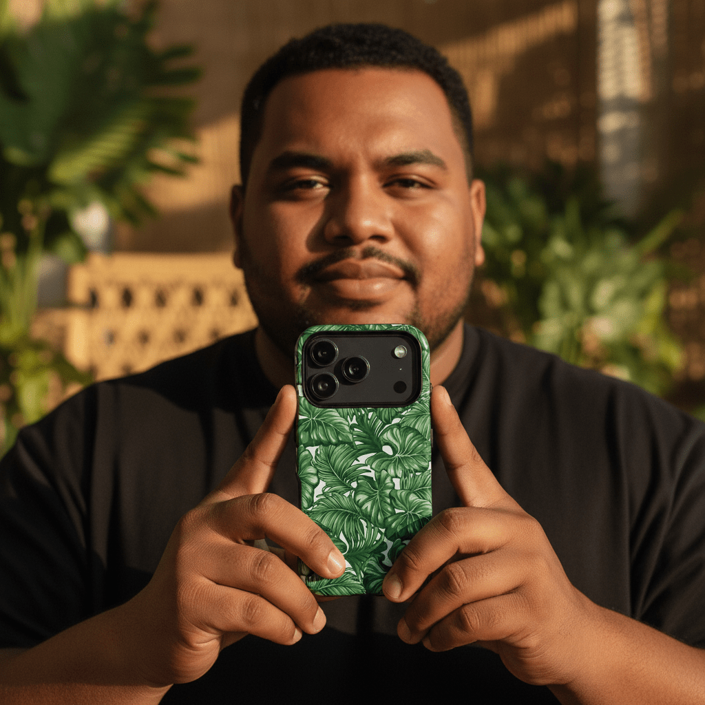 WOYC iPhone Tough Phone Case Saoluafata Canopy design, durable protective cover for iPhone, featuring vibrant tropical artwork.