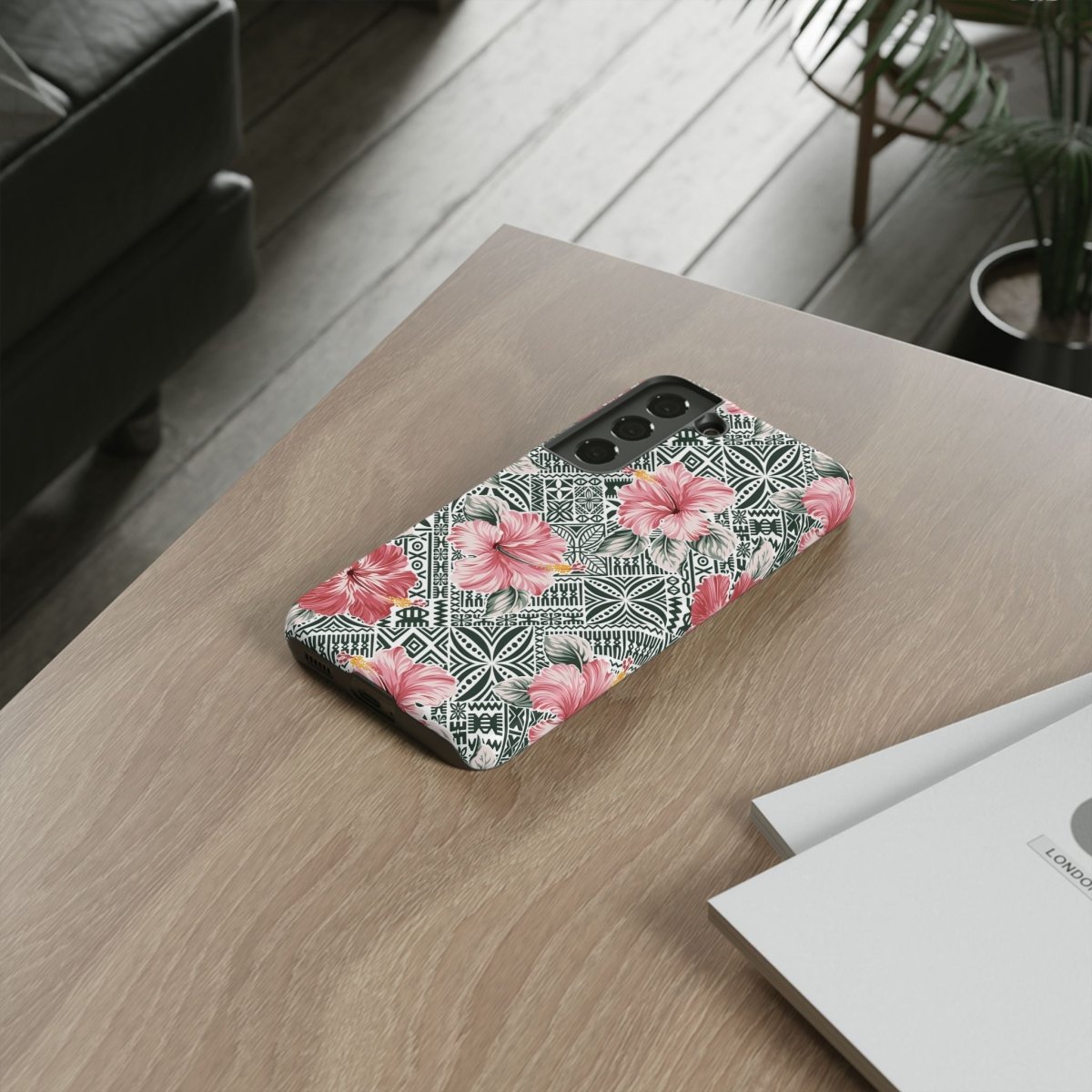 Durable iPhone tough phone case by Printify featuring Solosolo Blooms design with vibrant flower patterns for AU, NZ, and USA.