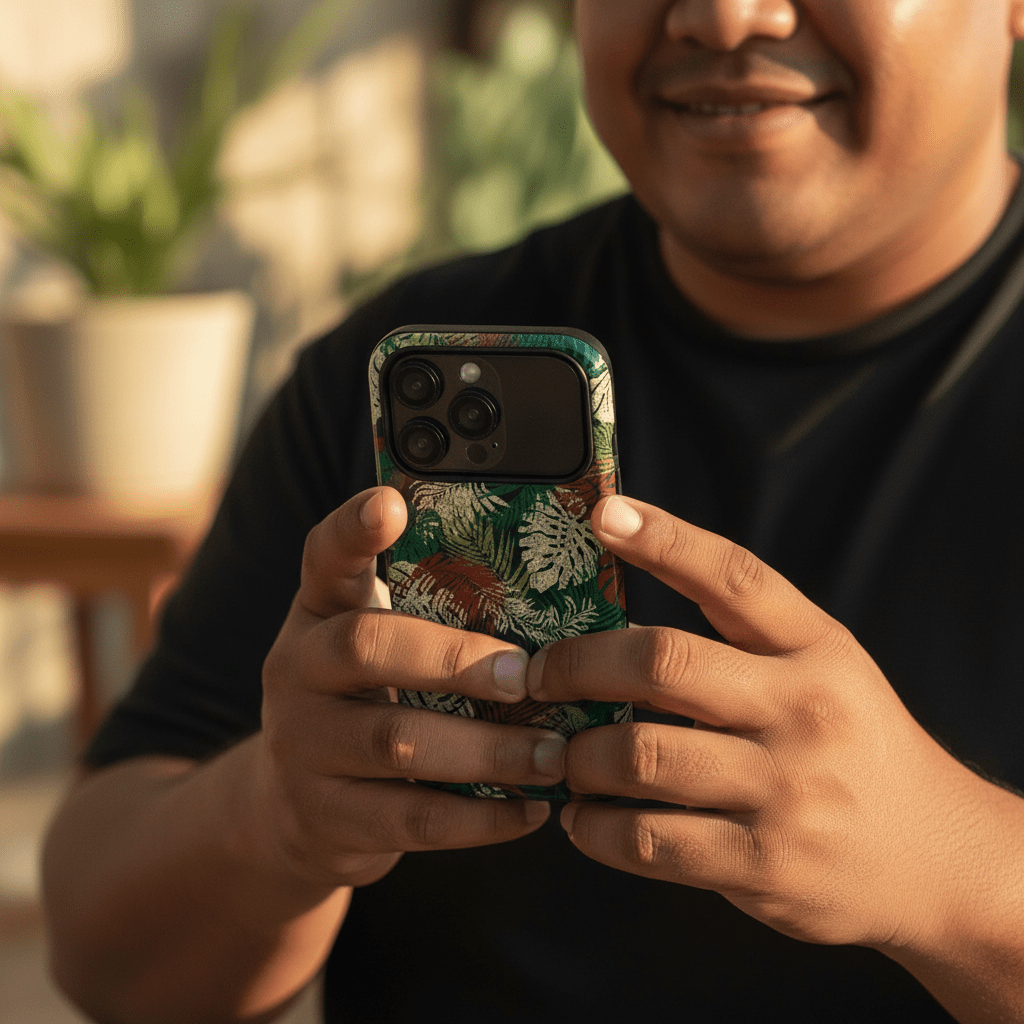 WOYC iPhone Tough Phone Case in Tafatafa Greens, durable protective cover for iPhone models, featuring vibrant green design and rugged build.