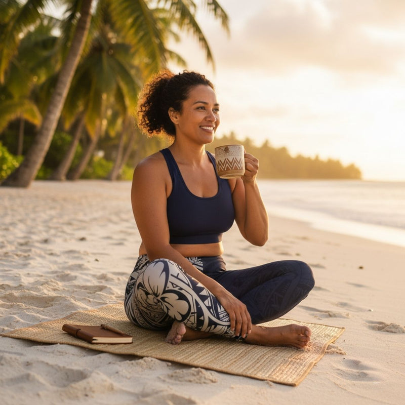 IslandFlex Mid - Rise Leggings - Blue Bloom - AU/NZ/USA - The Koko Samoa