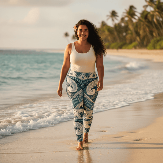 IslandFlex Mid - Rise Leggings - Blue Waves - AU/NZ/USA - The Koko Samoa