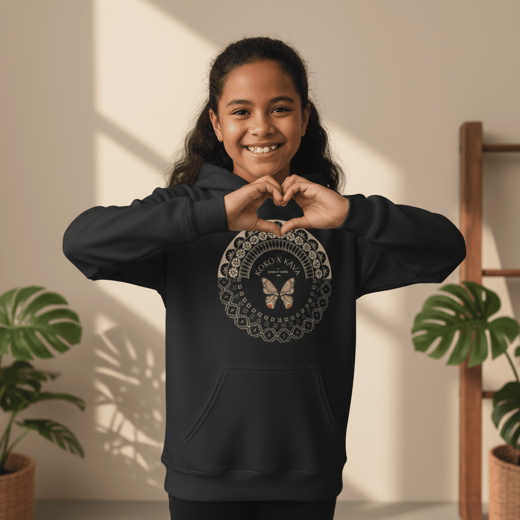 Kids hoodie by Printify featuring PasifikaOne Fiji Samoa design, colorful print, and casual fit for children.