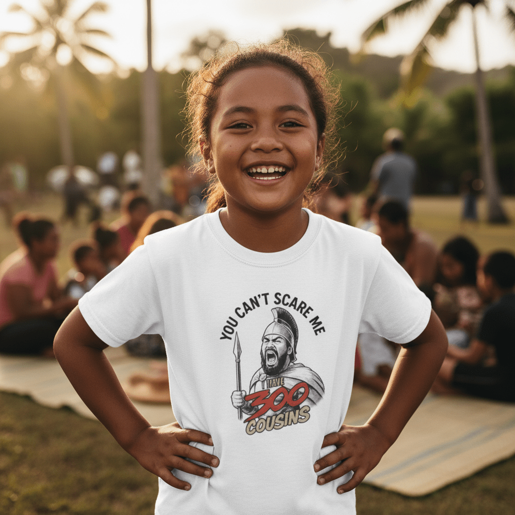 Kids unisex tee by The Print Bar featuring the 300 Cousins design, suitable for children in AU/NZ, casual and comfortable.