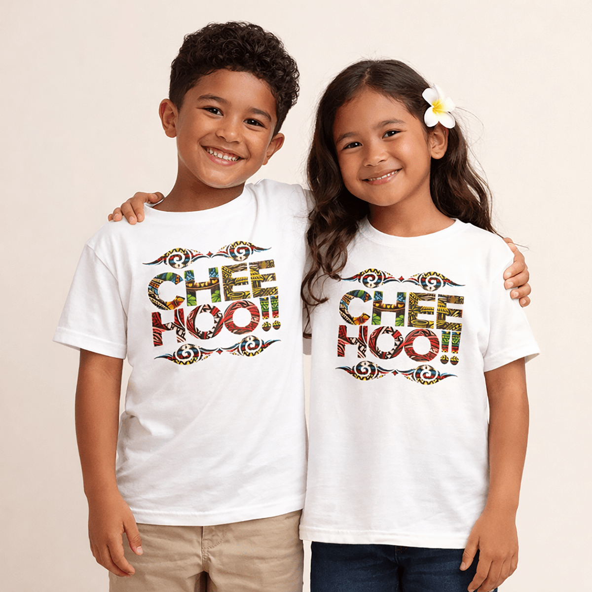 Kids unisex T-shirt by The Print Bar featuring a cheerful "CHEEHOO!!" print, perfect for kids' casual wear.