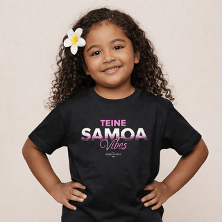 Kids unisex Tee featuring Teine Samoa Vibes design, made by The Print Bar, showing colorful Samoa-inspired graphics on the front.