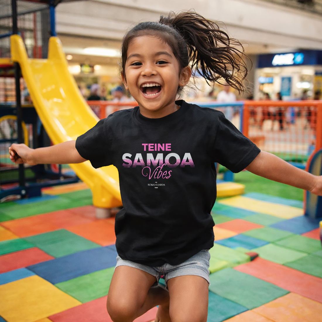 Kids unisex Tee featuring Teine Samoa Vibes design by The Print Bar, showcasing vibrant Samoa-inspired artwork.