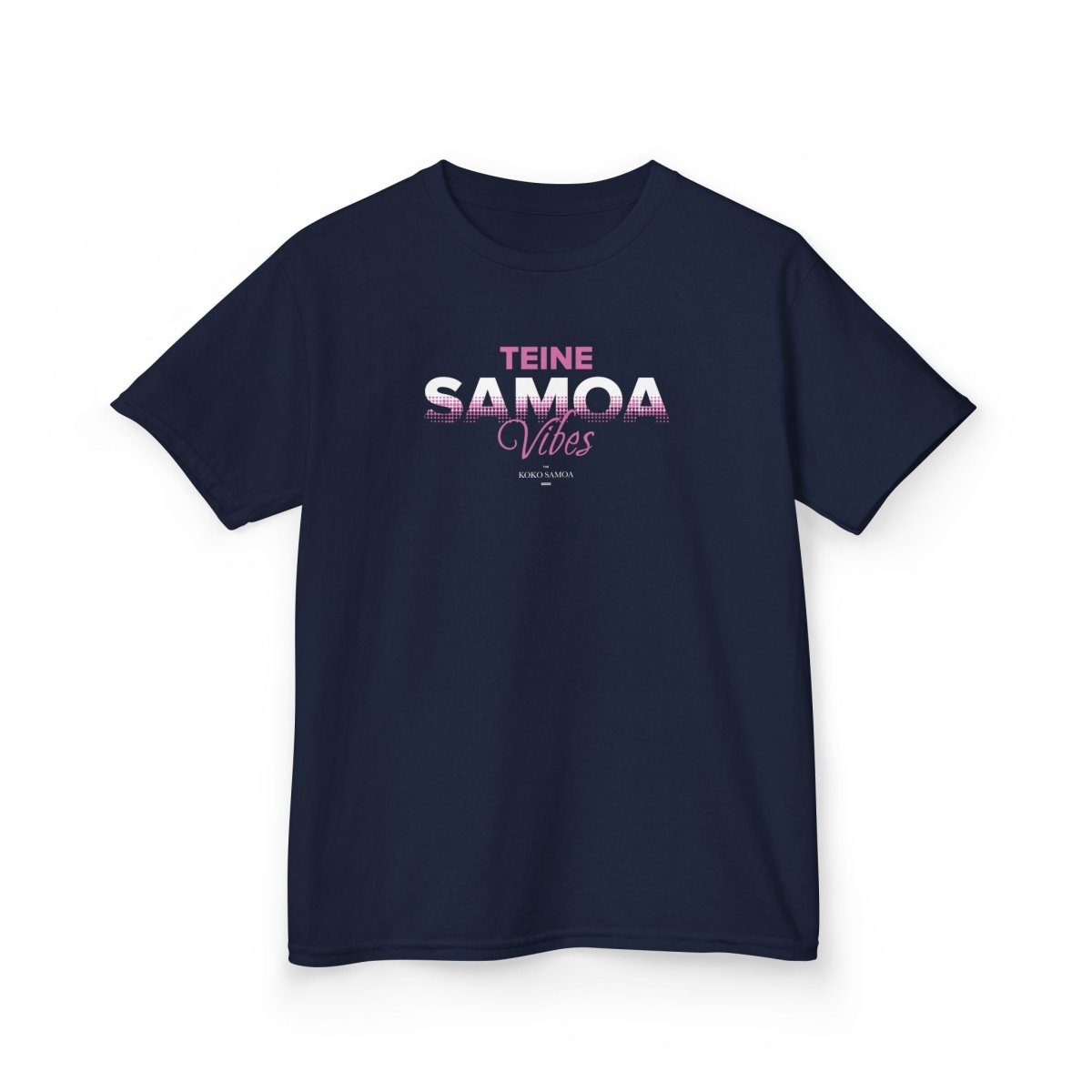 Kids unisex T-shirt featuring Teine Samoa Vibes design by The Print Bar, showcasing vibrant Polynesian-inspired artwork.