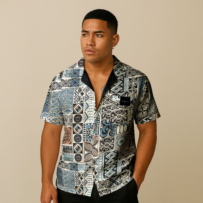 KoaTech™ - Hawaiian Button - Down Shirt - Elei Steel - AU/NZ/USA - The Koko Samoa