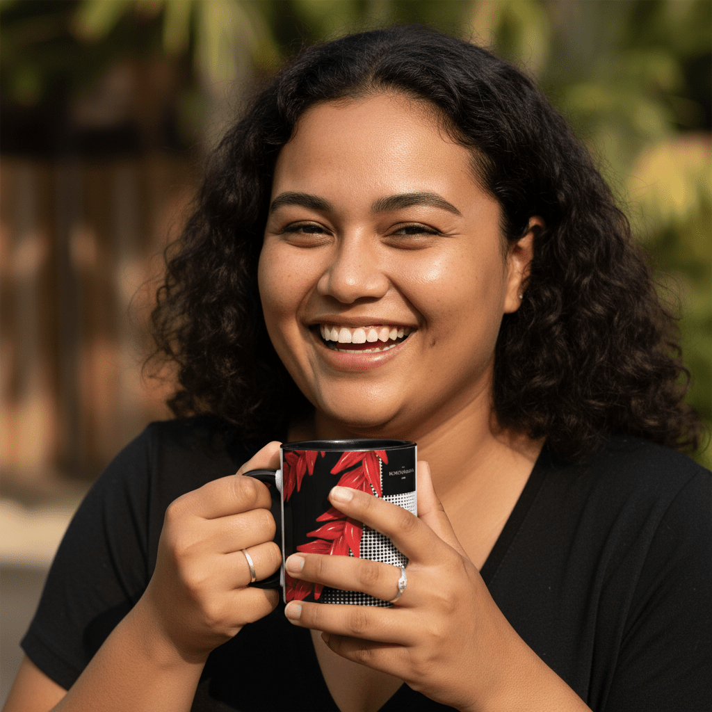 LimaLuxe™ 325ml Prima Printing Ula Fala mug featuring colorful island design, ceramic mug for hot beverages, 11oz capacity.