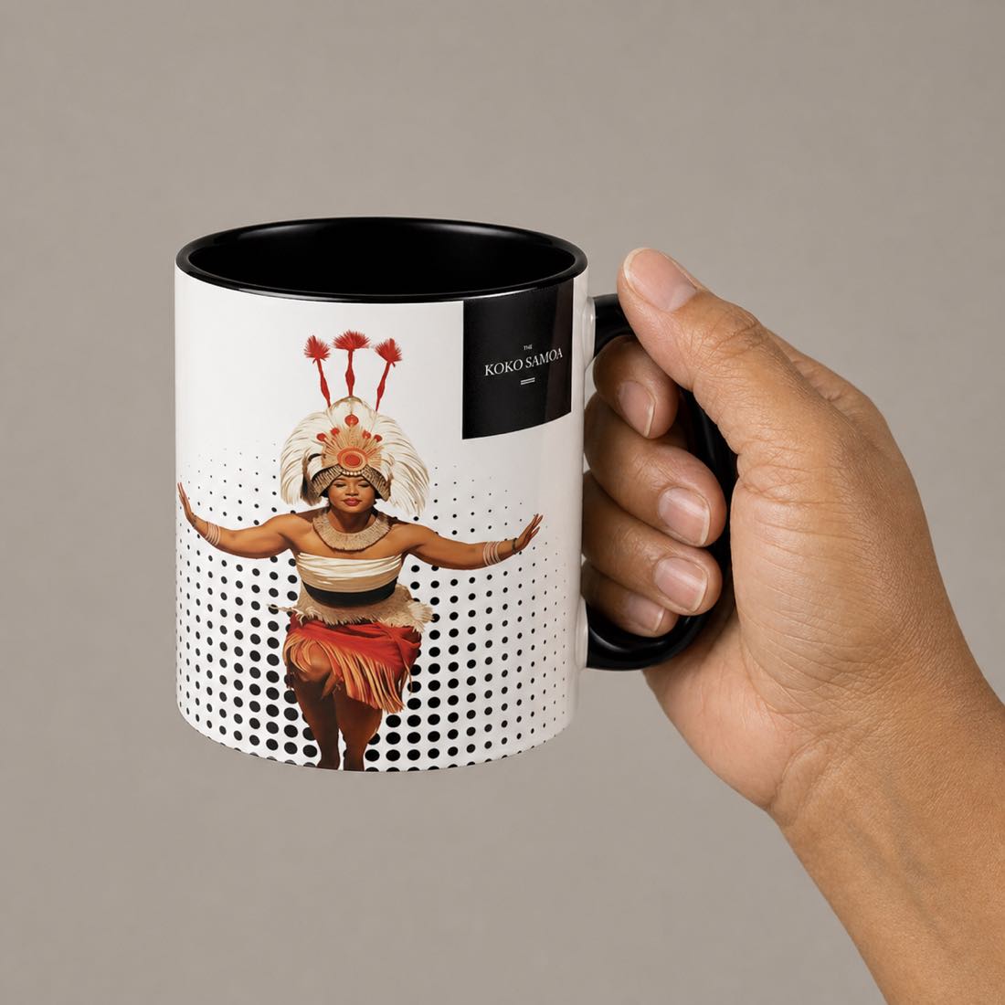 LimaLuxe™ 325ml Taupou Mug by Prima Printing featuring Polynesian Koko Samoa design on ceramic mug.